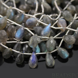 Natural '' NO TREATMENT'' Grey Labradorite Small Faceted Tear Drops, AAA Quality Gems 5x8mm, 1 Strand (LAB5x8TEAR) - Beadspoint