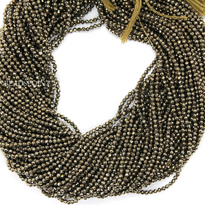 Natural Pyrite Micro Faceted Rondelle Beads, (PYRT-2.5-FRNDL) - Beadspoint