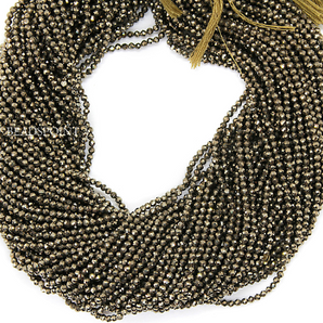 Natural Pyrite  Micro Faceted Rondelle Beads, (PYRT-2.5-FRNDL) - Beadspoint