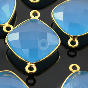 Apatite Blue Chalcedony Faceted Cushion Connector, (BZC7502) - Beadspoint