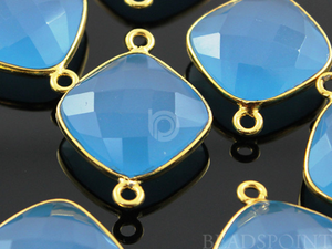 Apatite Blue Chalcedony Faceted Cushion Connector, (BZC7502) - Beadspoint