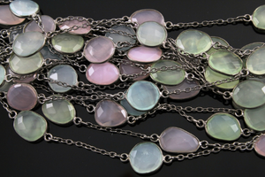 Multi Stone Chalcedony Faceted Oval Chain, (BC-MUCL-06) - Beadspoint