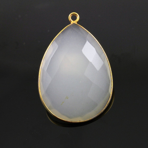 Chalcedony Faceted Pear Bezel, Gold Vermeil, 20x25 mm (BZCT/1002) - Beadspoint