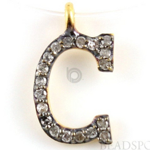 Pave Diamond C letter Silver Vermeil Pendant, ( DCH/C) - Beadspoint