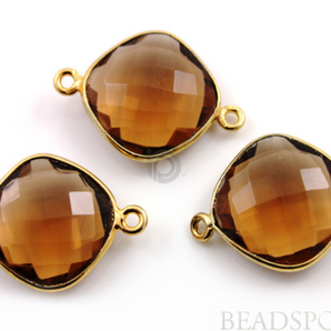 Whisky Topaz Faceted Puff Cushion Bezel Connector, (BZC7526) - Beadspoint