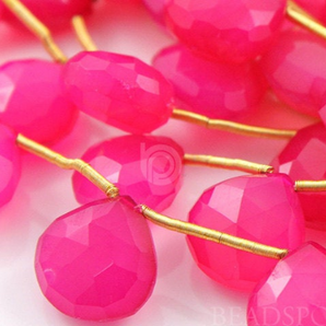 Fucshia Pink Chalcedony Medium Faceted Heart Drops, (FPCHLC/HRT/10-12) - Beadspoint