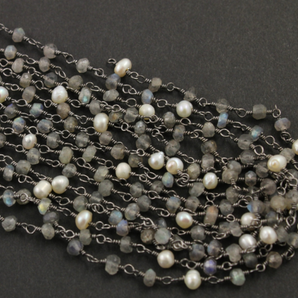 Labradorite and Pearl Wire Wrapped Rosary, (RS-LABP-126) - Beadspoint