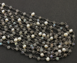Labradorite and Pearl Wire Wrapped Rosary, (RS-LABP-126) - Beadspoint