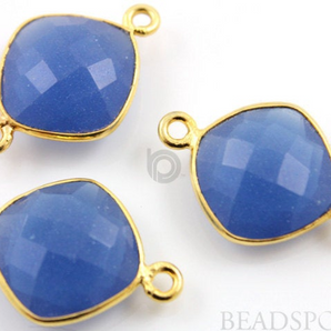 Sapphire Chalcedony Faceted Cushion Connector,(BZC3037) - Beadspoint