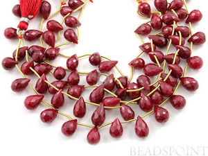 Ruby Faceted Briolette Tear Drops, 1 Full Strand, (RBY10x15FTEAR) - Beadspoint