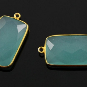 Aqua Blue Chalcedony Faceted Rectangle Connector, (BZC8055) - Beadspoint