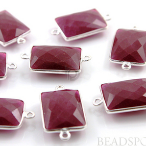 Dyed Ruby Faceted Chicklet Connector, (SSBZC7485) - Beadspoint