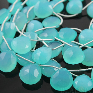 Aqua Blue Chalcedony Medium Faceted Heart Drops, (ACHLC/HRT/12x14), - Beadspoint