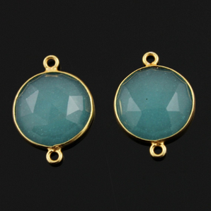 Aqua Chalcedony Faceted Coin Bezel, Gold Vermeil, 16 mm (BZCT9002/Aqua) - Beadspoint