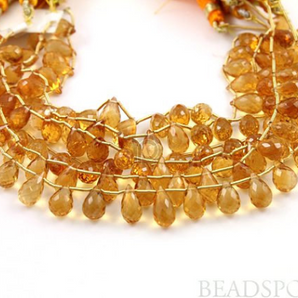 Honey Yellow Citrine Micro Faceted Tear Briolettes, (CIT7x11TEAR) - Beadspoint