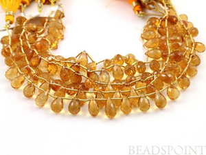 Honey Yellow Citrine Micro Faceted Tear Briolettes, (CIT7x11TEAR) - Beadspoint