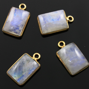 Rainbow Moonstone Faceted Rectangle Bezel, Gold Vermeil, 11x15mm (RNB002) - Beadspoint