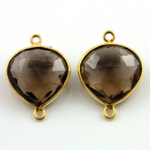 Smokey Quartz Faceted Heart Shape Bezel Connector, (BZC9015/ST) - Beadspoint