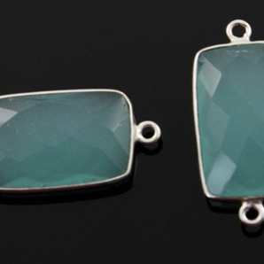 Aqua Blue Chalcedony Faceted Rectangle Bezel Connector, (SSBZC8055) - Beadspoint