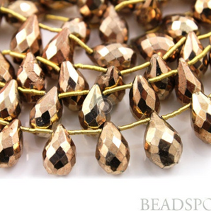 Pyrite Rose Gold Metallic Faceted Tear Drops, (PYR8x12TEAR(C)) - Beadspoint