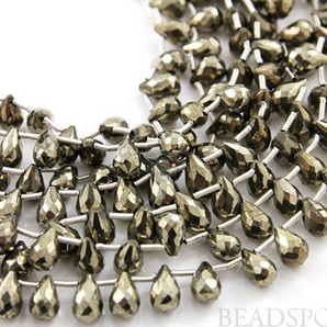 Pyrite Bronzed Gold Metallic Faceted Tear Drops, (PYR4x6TEAR) - Beadspoint