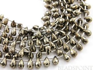 Pyrite Bronzed Gold Metallic Faceted Tear Drops, (PYR4x6TEAR) - Beadspoint