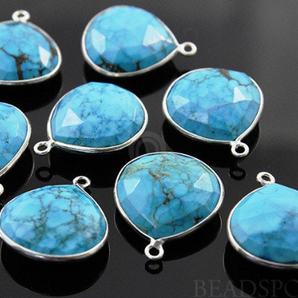 Blue Turquoise Faceted Heart Shape Bezel, (SSBZC7043) - Beadspoint