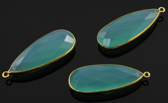 Aqua Blue Chalcedony Faceted Pear Shape Bezel, (BZC7490) - Beadspoint