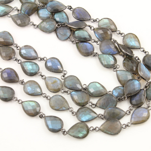 Labradorite Faceted Pear Bezel Chain, (GMC-BZ-324) - Beadspoint