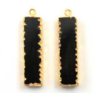 Natural Black Onyx Electroplate Long Drop Bezel, (BNX/JAG/PDT) - Beadspoint