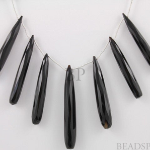 Black Onyx Faceted Long Thin Pencil Drops, (2XXLpencil) - Beadspoint