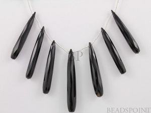 Black Onyx Faceted Long Thin Pencil Drops, (2XXLpencil) - Beadspoint