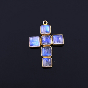 Rainbow Moonstone Cross Pendant, (RNB-804) - Beadspoint