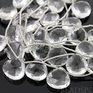 Rock Crystal Quartz Briolettes Flat Heart Beads, (CRY13-14HRT ) - Beadspoint