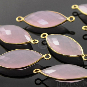 Rose Quartz Faceted Marquise Shape Bezel Connector, (BZC3017) - Beadspoint