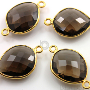 Smokey Topaz Faceted Bezel Connector, (BZC7362-MD) - Beadspoint