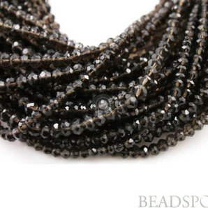 Smokey Topaz Small Micro Faceted Roundels, (STZmicFRNDL) - Beadspoint