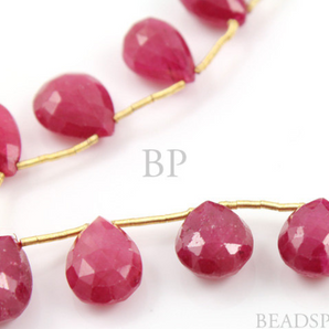 Genuine Ruby Rich Faceted Pear Briolettes, (Rby9x11Pear) - Beadspoint