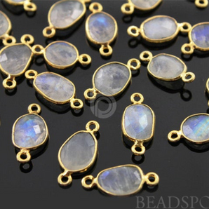 Rainbow Moonstone Faceted Bezel Connector, (RNBC9x12) - Beadspoint