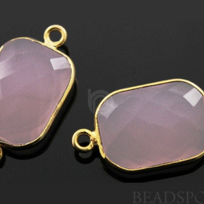 Rose Quartz Faceted Chicklet Rectangle Bezel Connector, (BZC7464) - Beadspoint