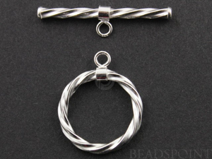 Sterling Silver Round Twisted Toggle Clasp (SS/1086) - Beadspoint