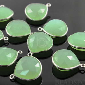 Green Chalcedony Faceted Heart Shape Bezel, (SSBZ7024) - Beadspoint