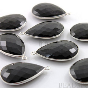 Black Onyx Faceted Pear Bezel, (SSBZC7086) - Beadspoint