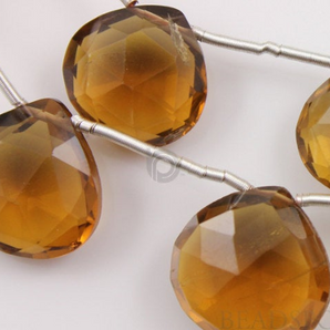 Brazilian Whiskey Topaz Faceted Flat Heart Drops, (WTZ11-12Hrt) - Beadspoint