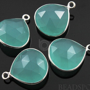 Aqua Chalcedony  Faceted Heart Bezel, (SSBZ7008) - Beadspoint