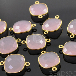 Rose Quartz Faceted Square Connector,BZC8000) - Beadspoint