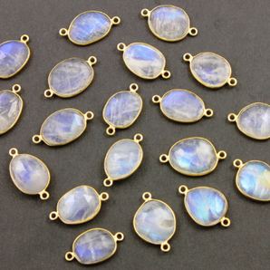 Rainbow Moonstone Faceted Oval Connector, (RNM17x11) - Beadspoint