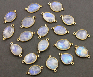 Rainbow Moonstone Faceted Oval Connector, (RNM17x11) - Beadspoint