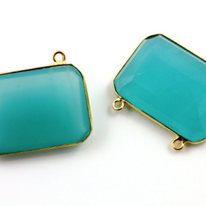 Aqua Chalcedony Faceted Rectangle Bezel, (BZC8001/Aqua) - Beadspoint