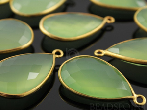 Green Chalcedony Faceted Pear Bezel, (BZC7282) - Beadspoint